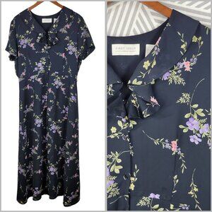 Vintage Floral Dress Size 14 Large Midi Long Black Pink Purple Alt Evening Event